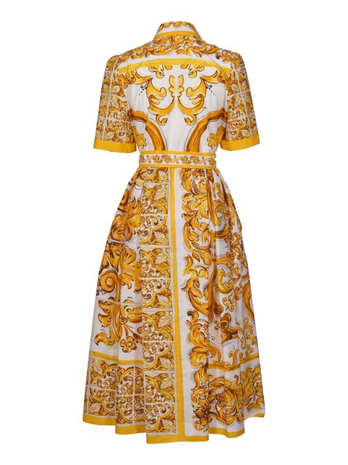 Midi shirtdress with belt in Maiolica print cotton poplin DOLCE & GABBANA | F6JFNTFI5JKHG5DQ